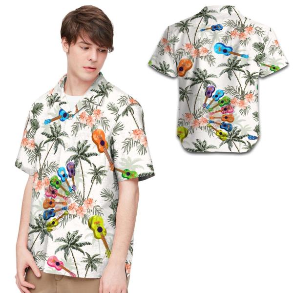 Hawaiian Shirt Guitar Coconut Tree Hibiscus Men Hawaiian For Guitarists This Summer Ha11555