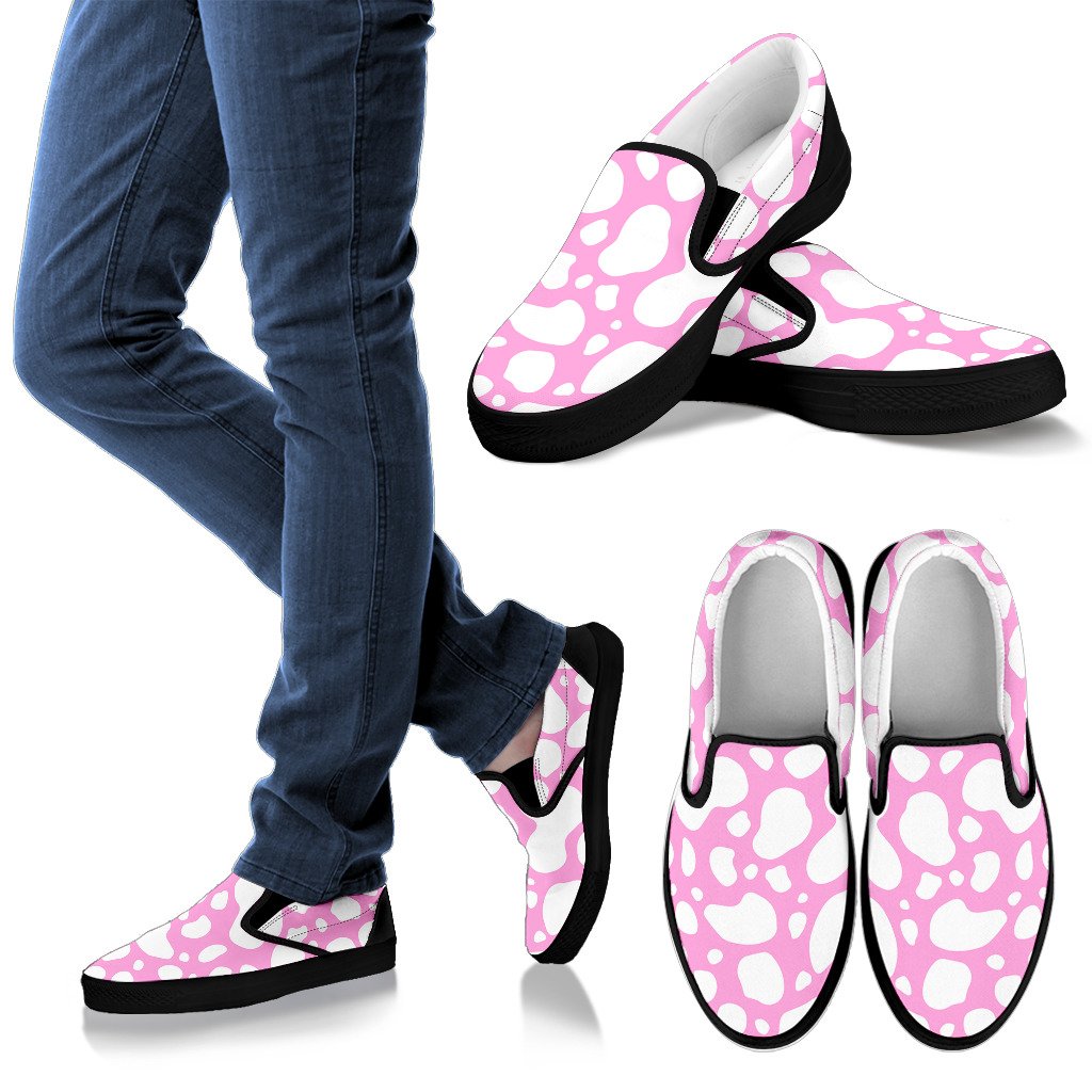 White And Pink Cow Print Women’S Slip On Shoes