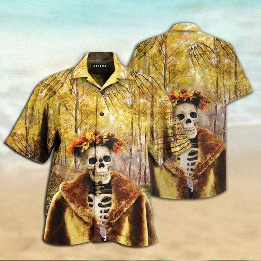 Hawaii Aloha Shirts Amazing Skeleton In Autumn Ha54063