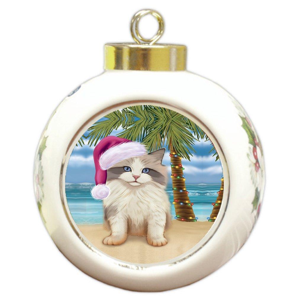 Summertime Ragdoll Kitten On Beach Christmas Round Ball Ornament Por1223