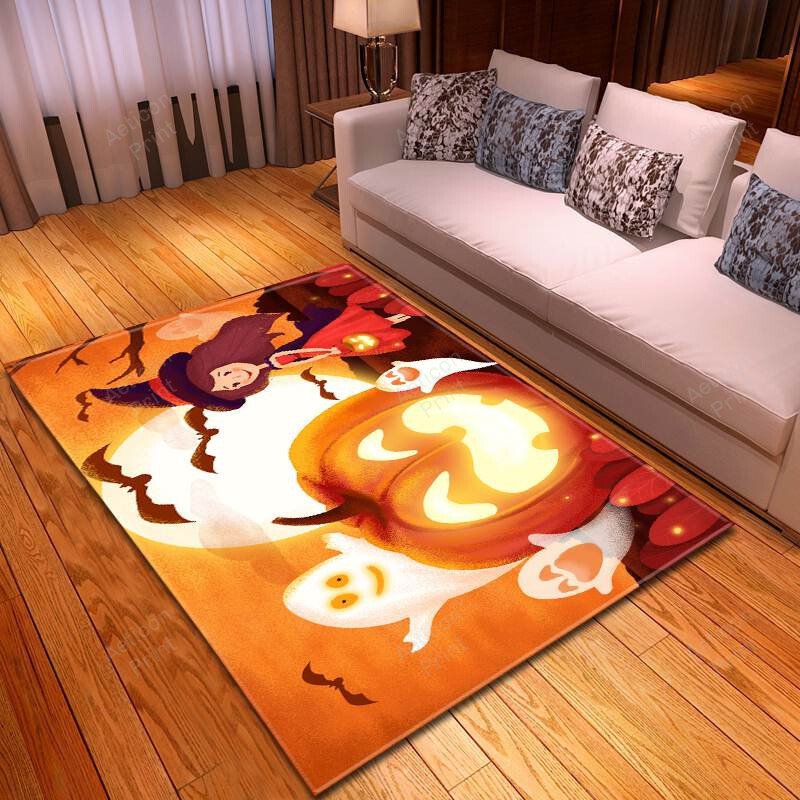 Halloween Lady Witch With Happy Pumpkin Carpet Living Room Area Rug Carpet Vintage Home Decor Gift Ideas