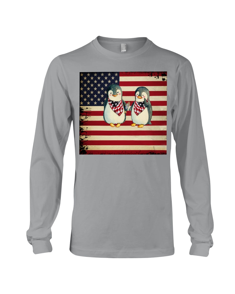 Lovely Phone Case With America Flag Gift For Penguin Lovers Unisex Long Sleeve