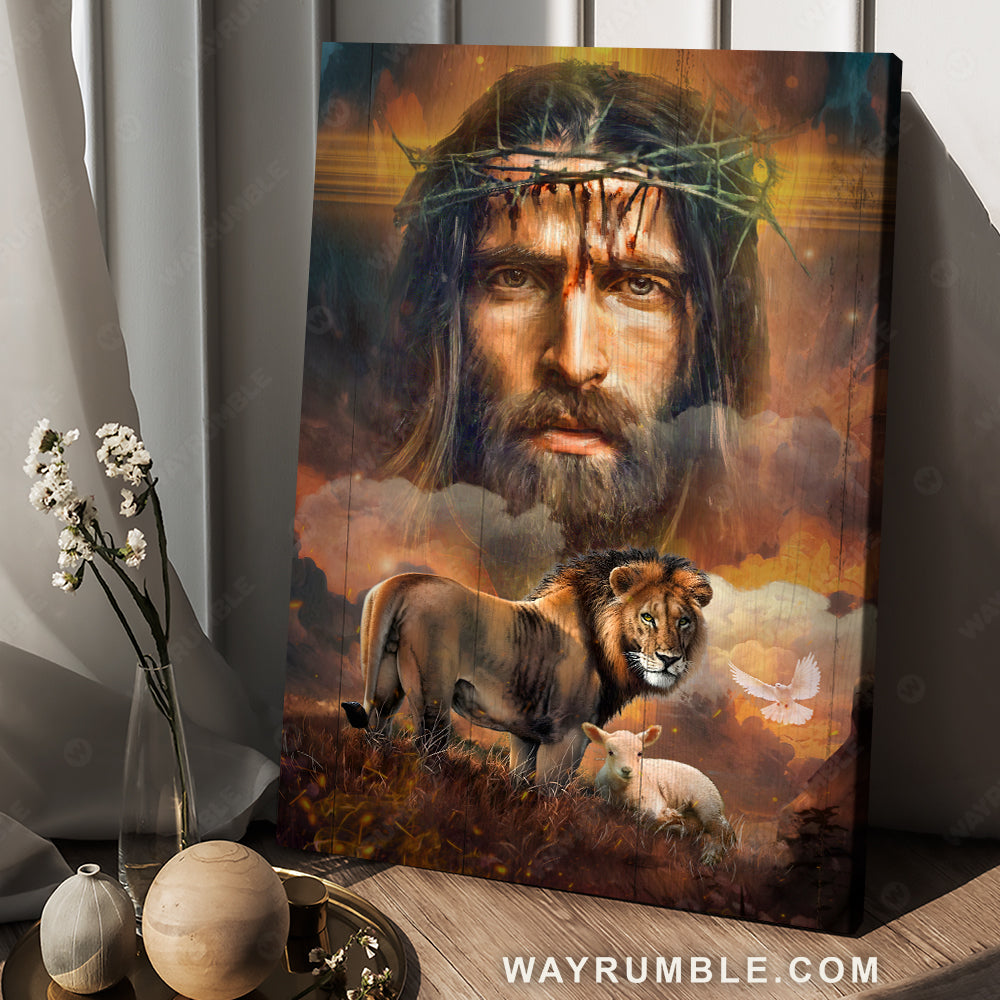 Abstract Jesus Painting, Lion Of Judah, Lamb Of God, Holy Spirit Dove – Jesus Portrait Canvas Prints, Christian Wall Art