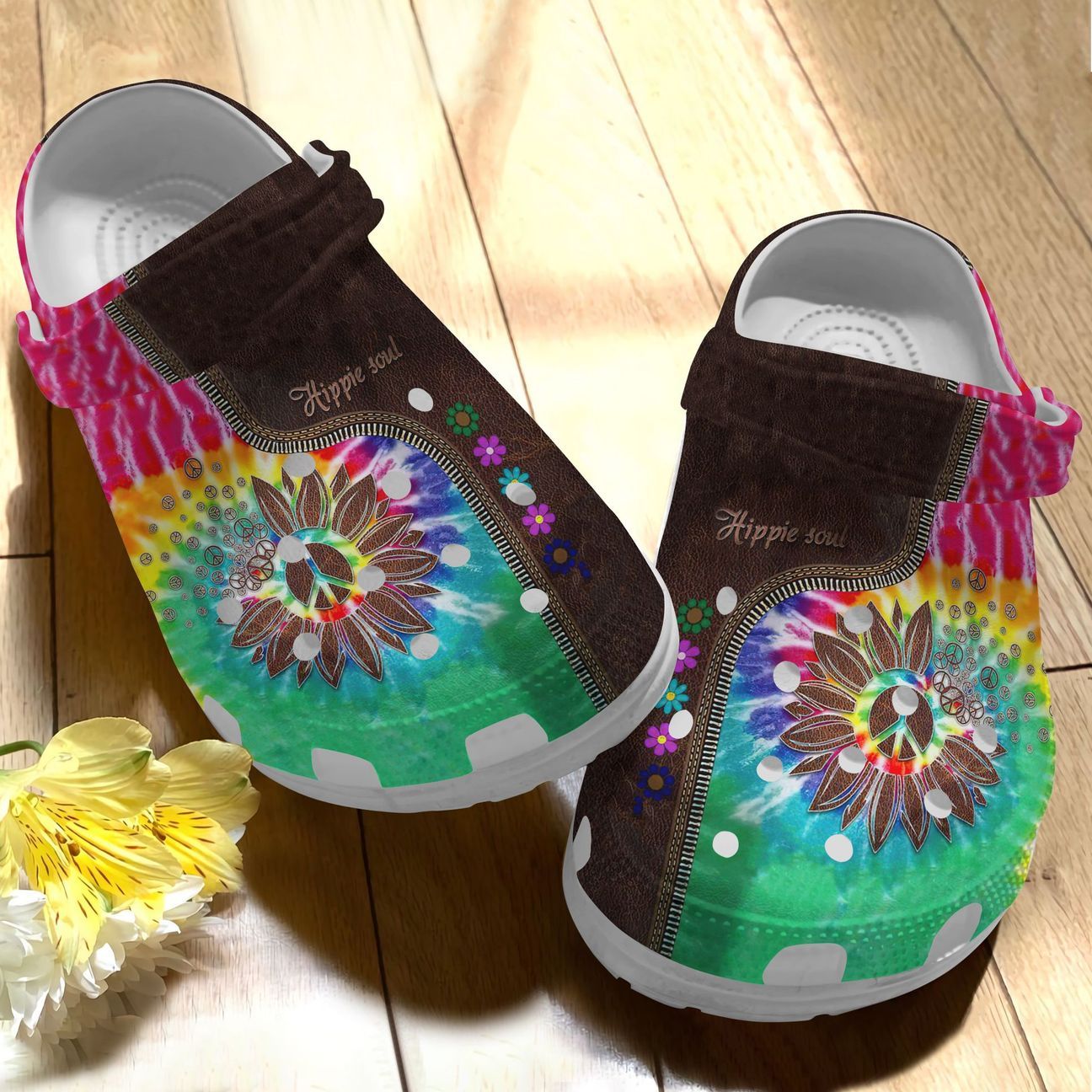 Hippie Personalize Clog, Custom Name, Text, Fashion Style For Women, Men, Kid, Print 3D Whitesole Hippie Soul 2