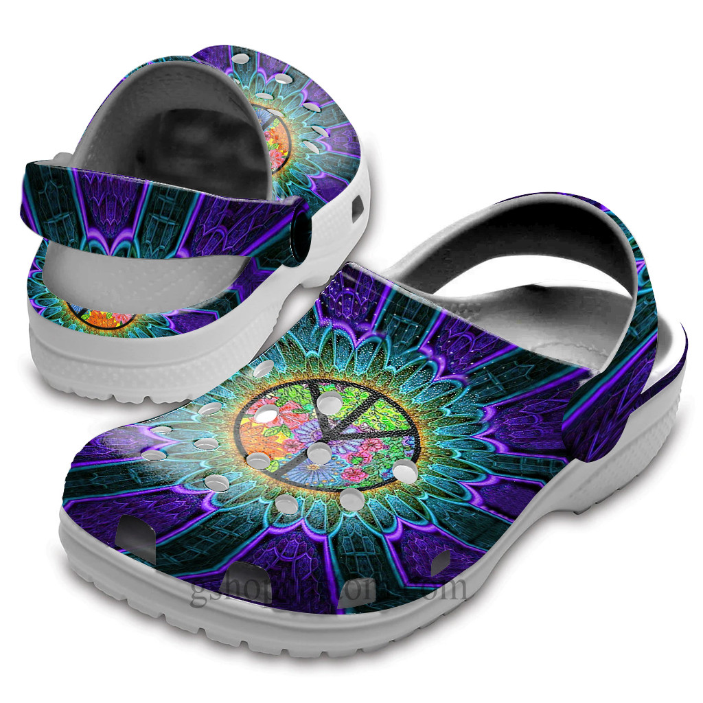 Hippie Peace Trippy Flower Crocs Shoes Clogs – Hippie Be Kind Beach Crocs Shoes Clogs Birthday Gift For Men Women