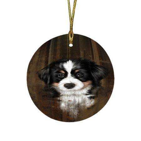 Rustic Bernese Mountain Puppy Round Christmas Ornament Rfpor48195