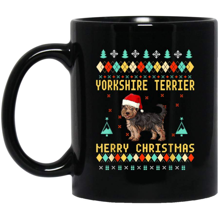 Yorkshire Terrier Ugly Christmas Sweater  11 oz 15 oz Mug Black