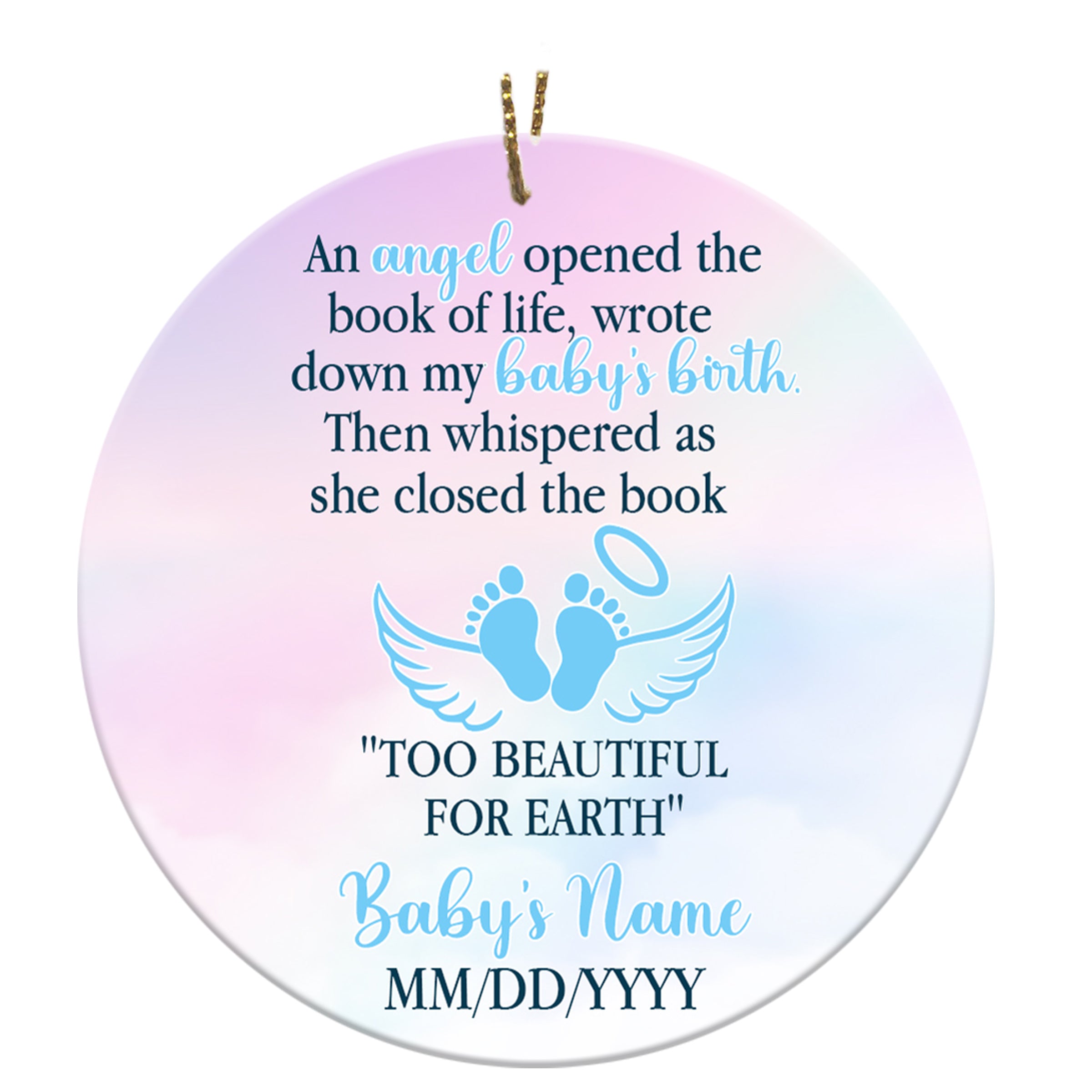 Baby Memorial Ornament – Too Beautiful For Earth, Baby In Heaven, In Memory Home Decor For Loss Of Baby, Child Loss, Miscarriage, Infant Loss| Nom32