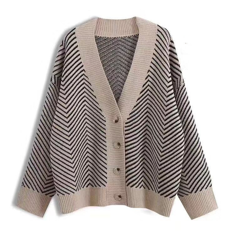 2021 New Korean Retro Knitted Cardigan Women’s Striped Idle Style Baggy Coat All-Matching Outer Wear Sweater alx