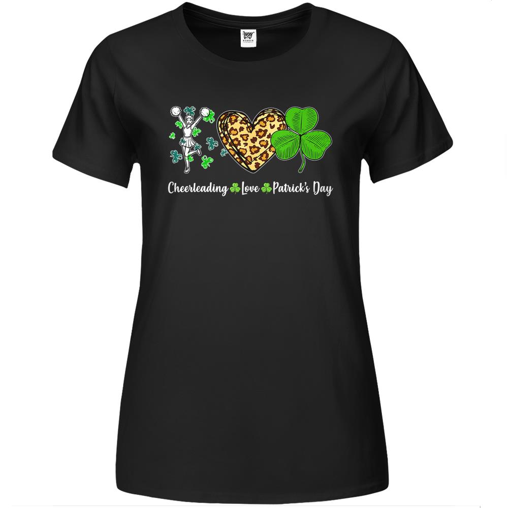 Cheerleading Love Leopard Heart Shamrock St Patrick’S Day Premium Womens T Shirts