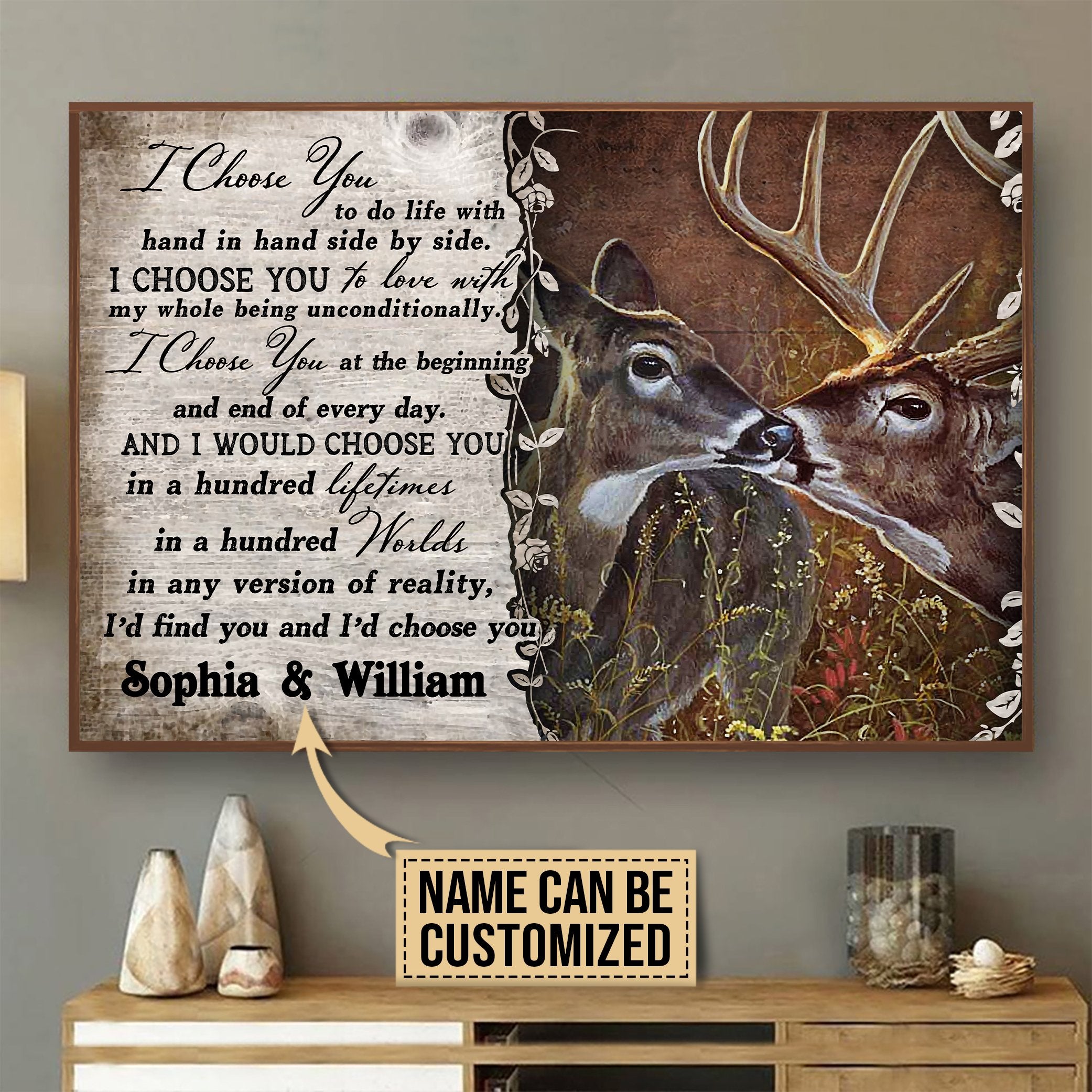 Aeticon Gifts Personalized Deer I Choose You Canvas Mom Dad Gift Home Decor