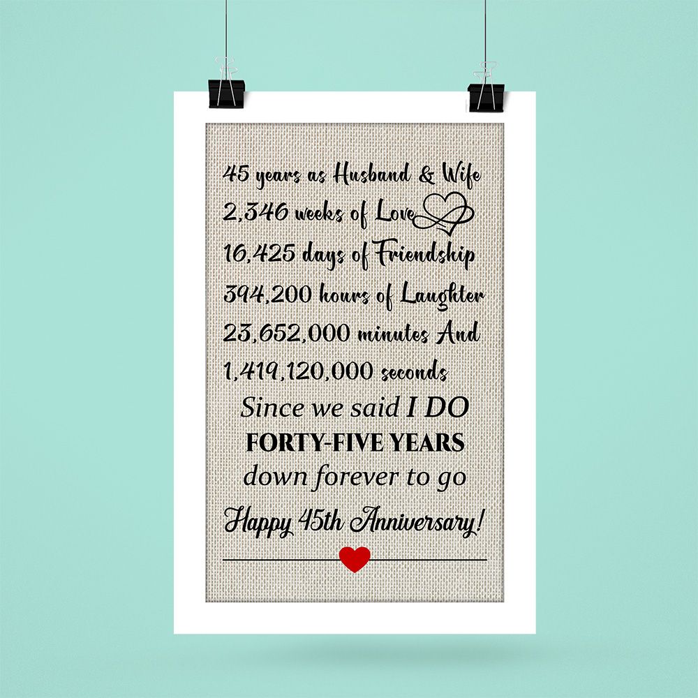 45Th Wedding Anniversary Gifts Poster For Couple, Parents, Wife & Husband, Him, Her