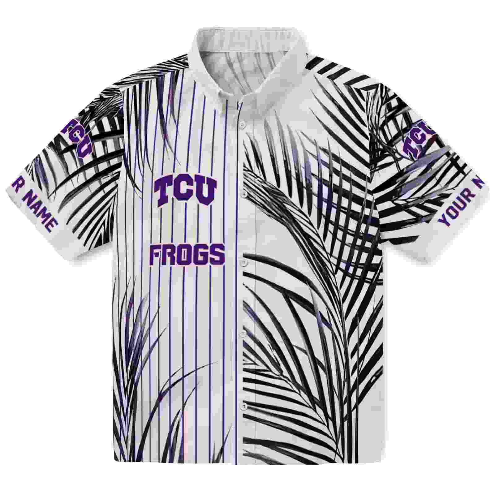 Tcu Horned Frogs Palm Stripes Purple Black White Hawaiian Shirt