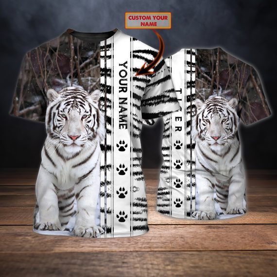 White Tiger Personalized Name All Over Print Unisex Tshirt