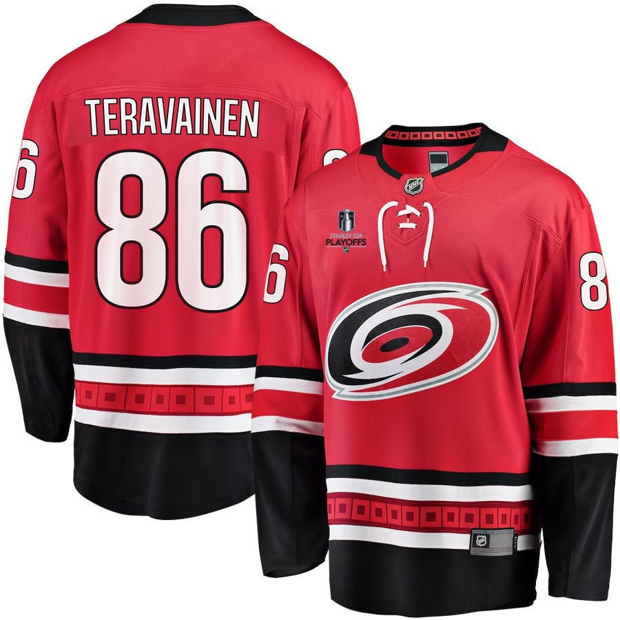 Teuvo Teravainen 86 Carolina Hurricanes Stanley Cup 2023 Playoffs Patch Home Breakaway Men Jersey – Red