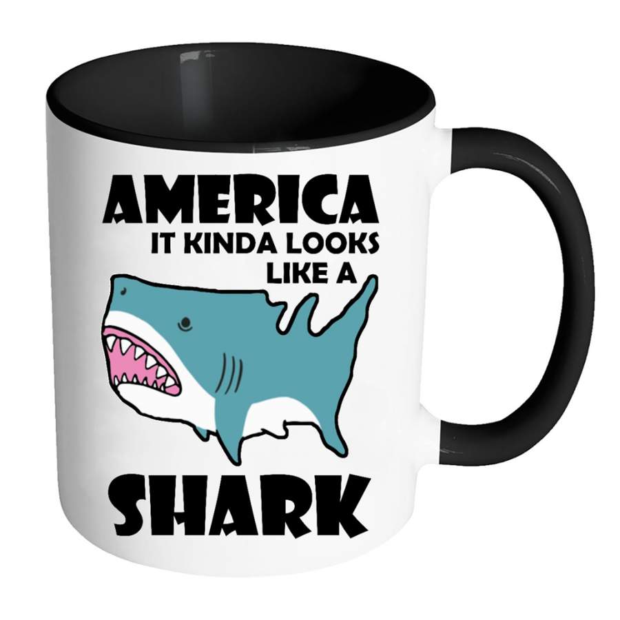 America It Kinda Looks Like A Shark w – Full-Wrap Coffee Colors Accent Mug