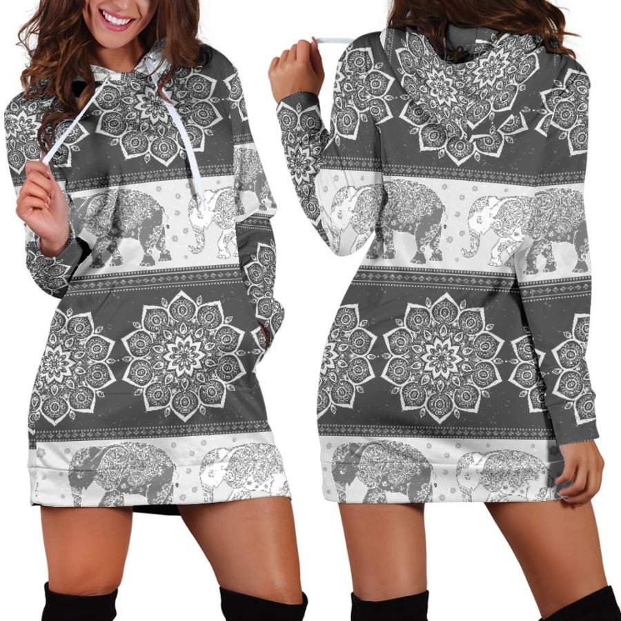 Indian Mandala Elephant Women Hoodie Dress Pullover Sweatshirt Hooded