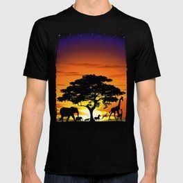 Wild Animals On African Savanna Sunset Shirt