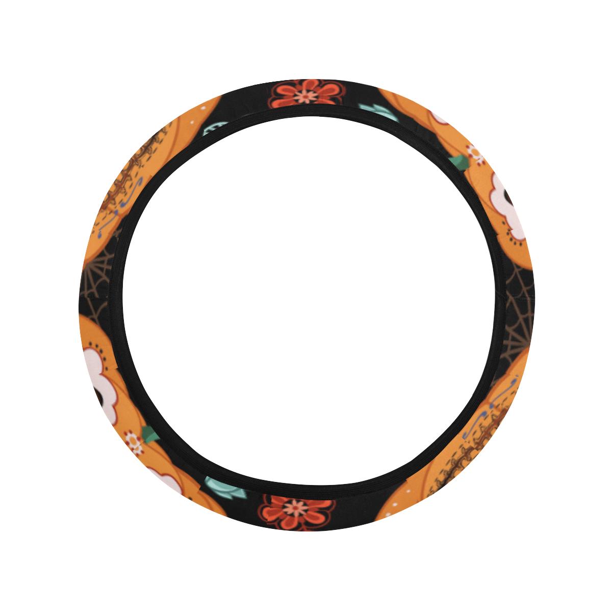 Pumpkin flowers spiderweb Halloween theme Car Steering Wheel Cover ...