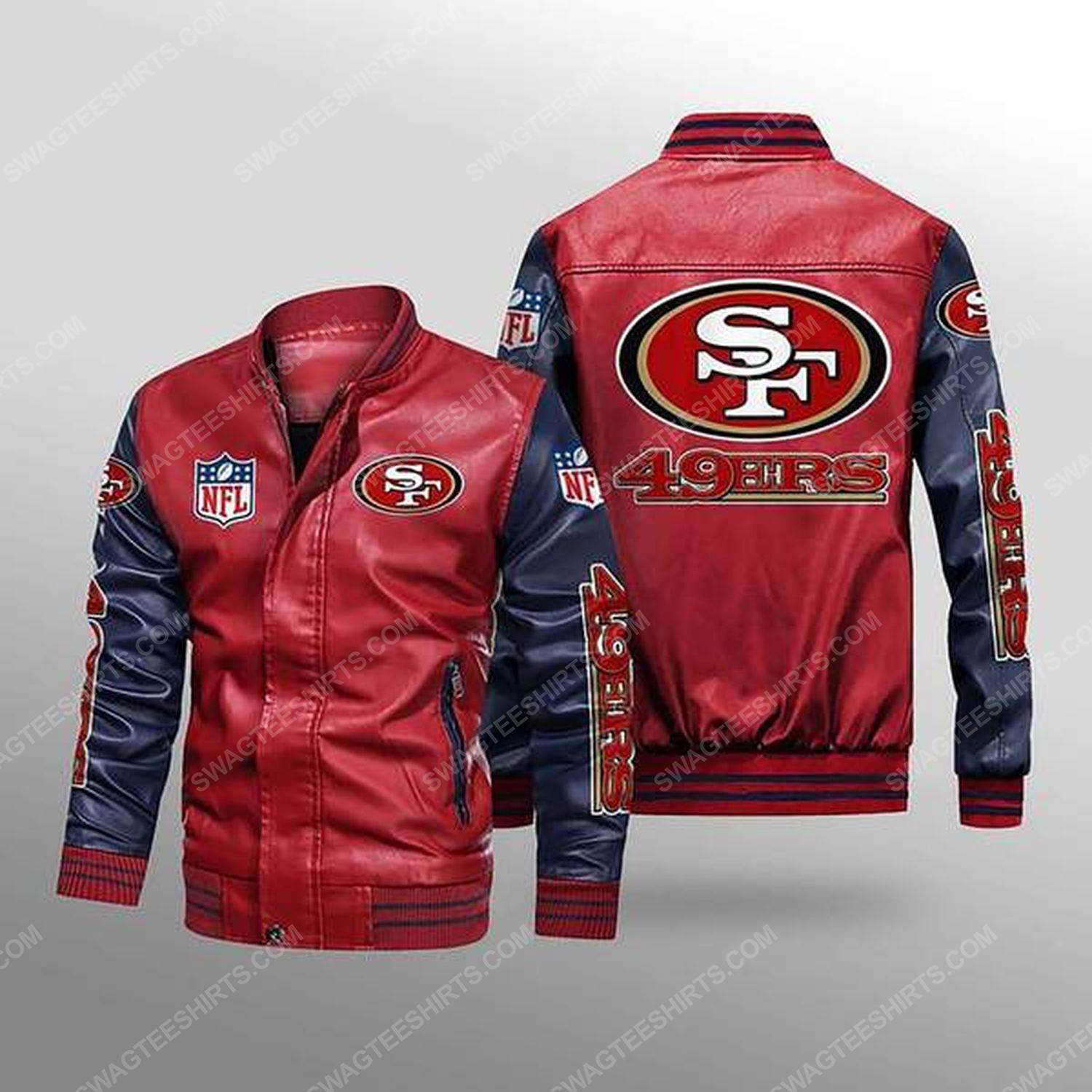 [Special Edition] San Francisco 49Ers All Over Print Leather Bomber Jacket – Maria