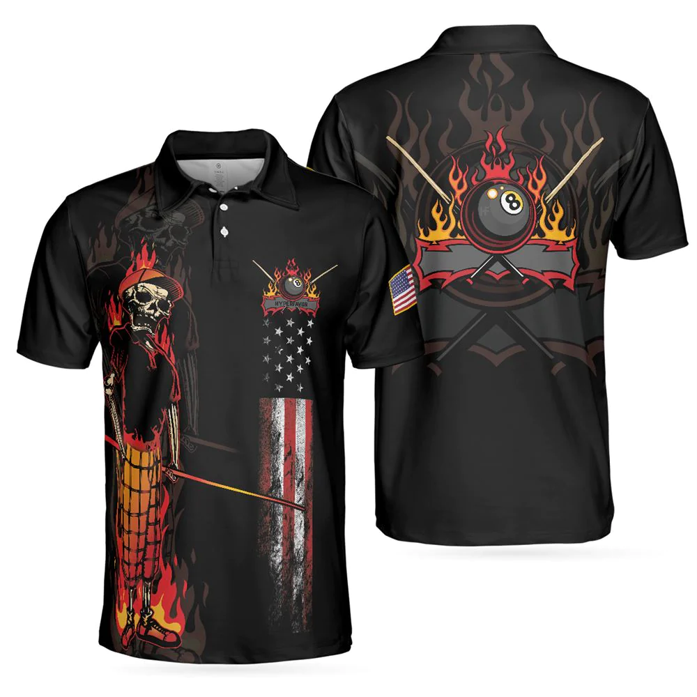 Mr Bones 8 Ball American Flag Billiards Short Sleeve Golf Polo Shirt For Men – Gifts For Golfers Men