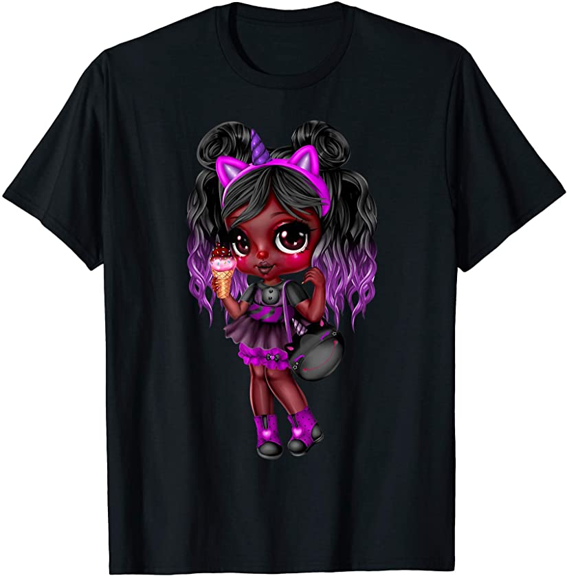 Unicorn Black Girl Ice Cream, Rainbow Clothes for Teen Girls T-Shirt