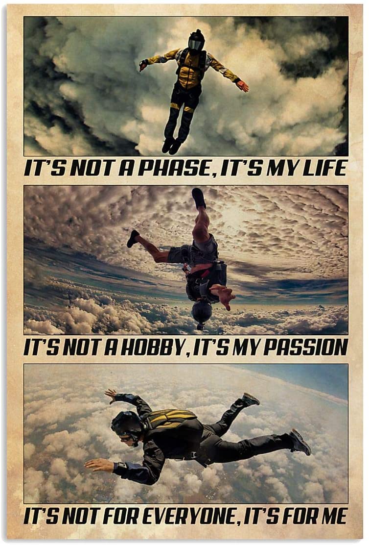 Vintage Skydiving It’S My Life It’S My Passion Poster Art Print      Home Decor Gift For Men Women Family Friend On Birthday Xmas