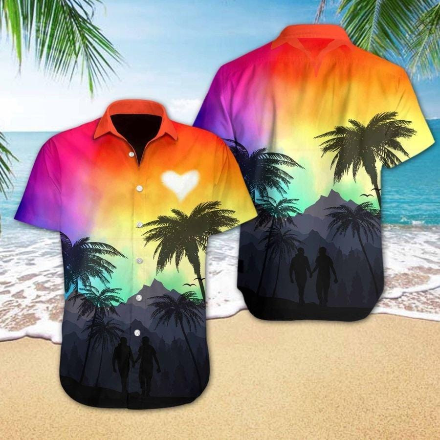 Lgbt Pride Lover Sunset Tropical Couple Hawaii Aloha Shirts Vi Ha62991