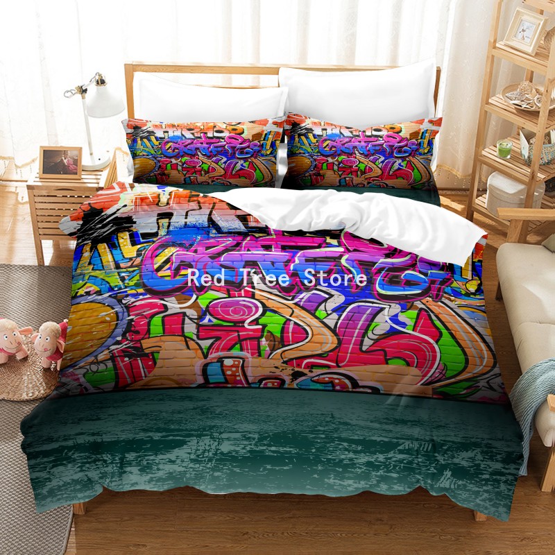 3D Doodling Graffiti Hip Hop Bedding Set Duvet Cover Sets Twin Full Size Cartoon Anime Quilt Customized Design Home Decor