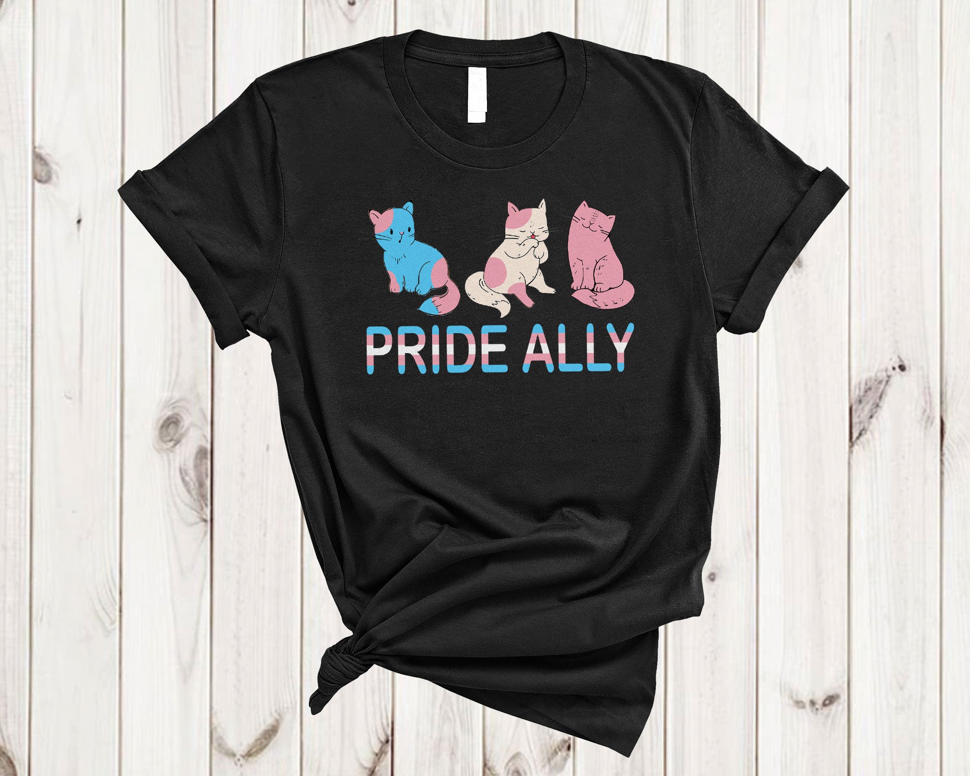 Lgbt Cat Shirt Pride Ally Cute Three Transgender Flag Cat Kitten Kawaii Lover Lgbt Pride T-Shirt