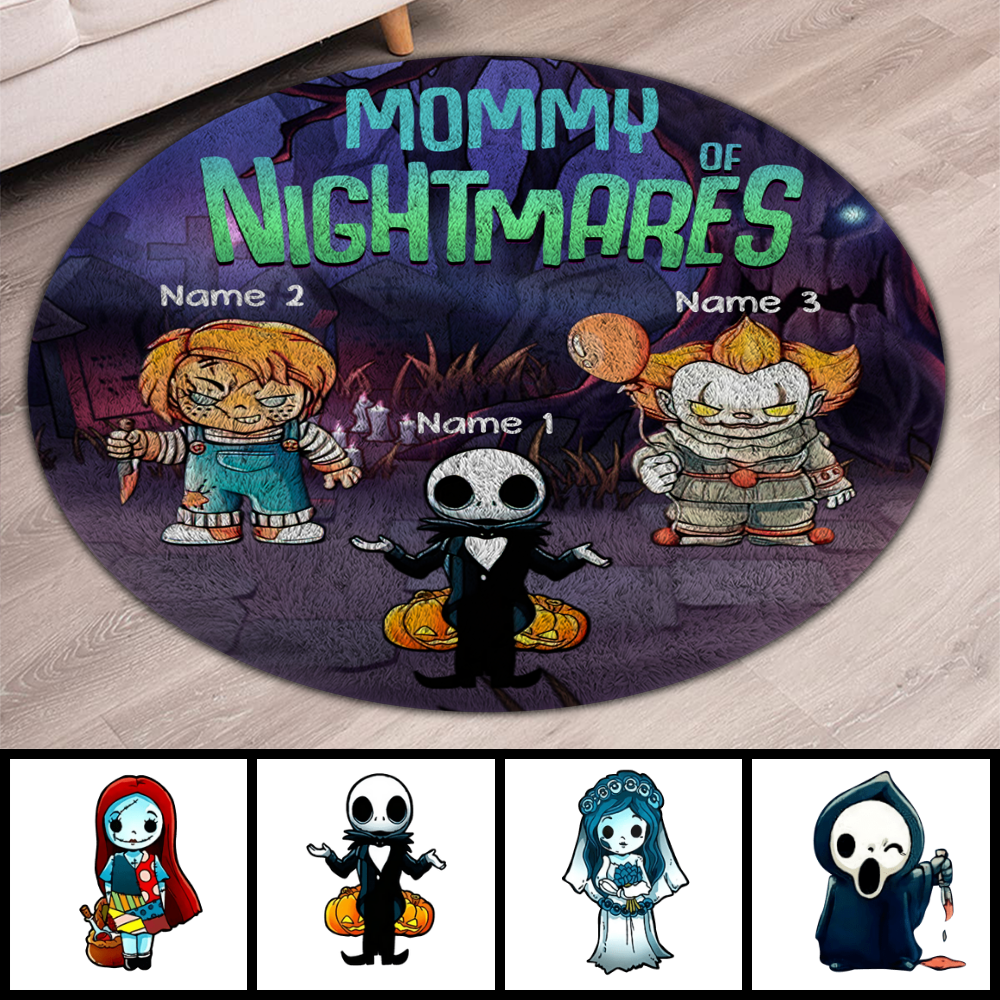 Family Horror Character Halloween Personalized Round Rug Ru001