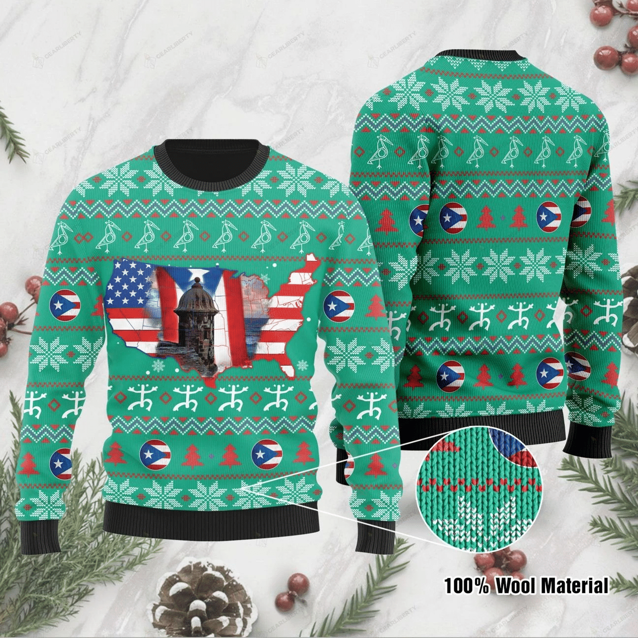 American Puerto Rico Ugly Christmas Sweater | For Men & Women | Adult | Us1238