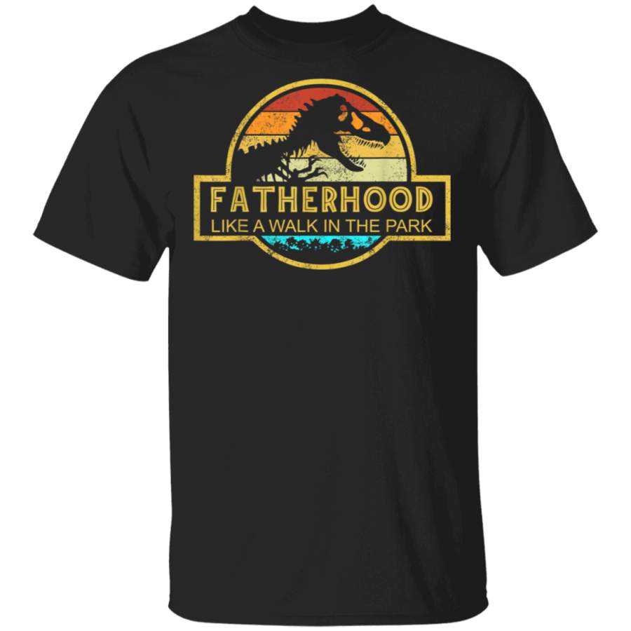 Mens Fatherhood Like A Walk In The Park T-Shirt Dad Retro Sunset