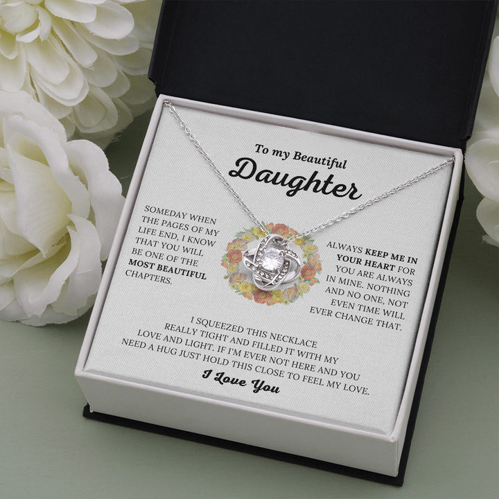 To My Beautiful Daughter Always Keep In Your Heart For You Are Always In Mine Love Knot Necklace Xl006F