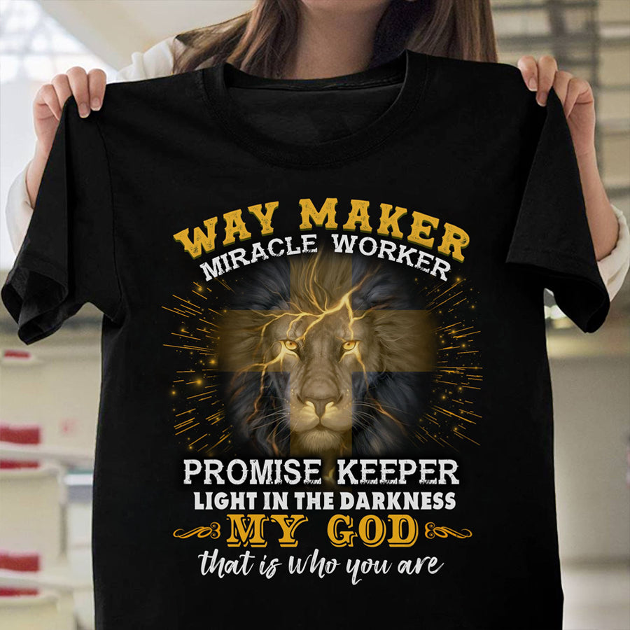 Way Maker Miracle Worker Promise Keeper My God T Shirt, Jesus Gift, Christian Shirts Lion Lover Unisex Cotton Tshirt