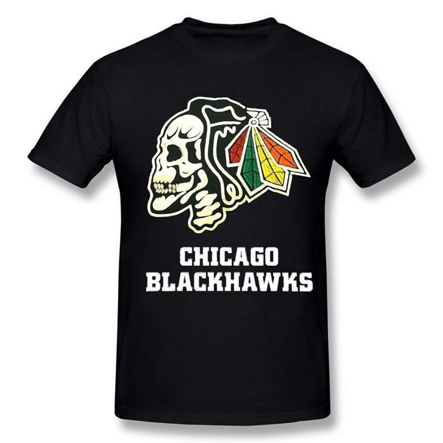 Men’s Chicago Blackhawks Hockey Skull Logo Cotton Slim T Shirt