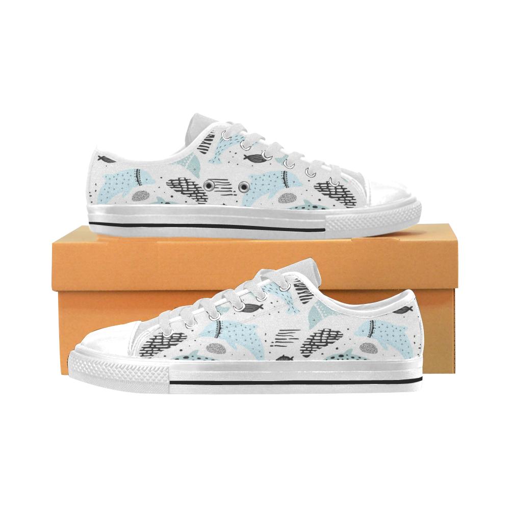 Cute dolphins Childish Style pattern Men’s Low Top Shoes White