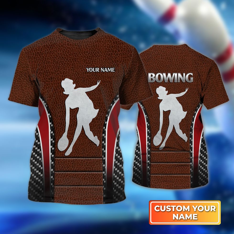 Personalized Name Bowling Shirt For Women, Leather Pattern 3D Shirt, Idea Gift For Bowler