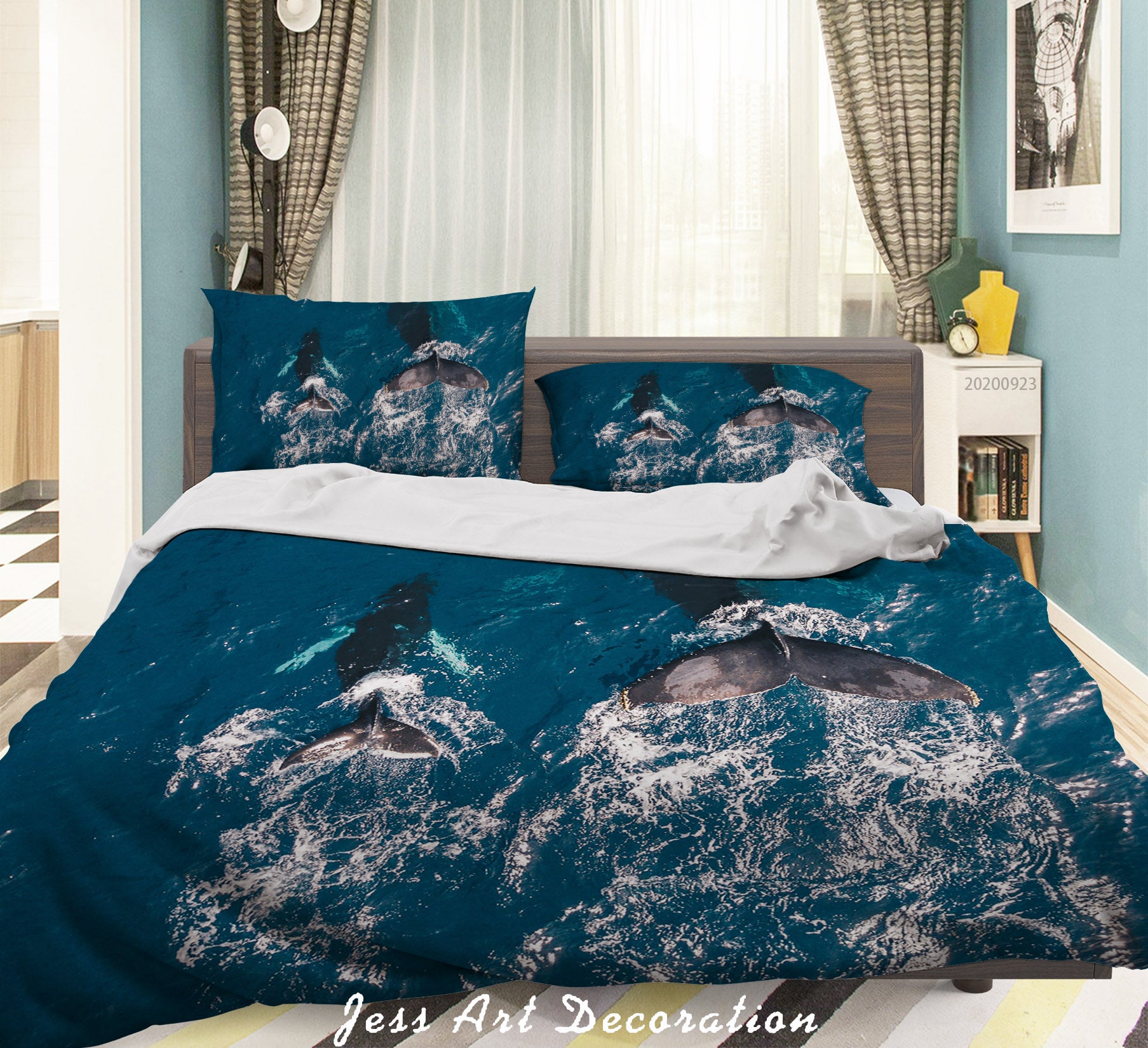 3D Marine Life Whale Wave Quilt Cover Set Bedding Set Duvet Cover Pillowcases Wj 6329