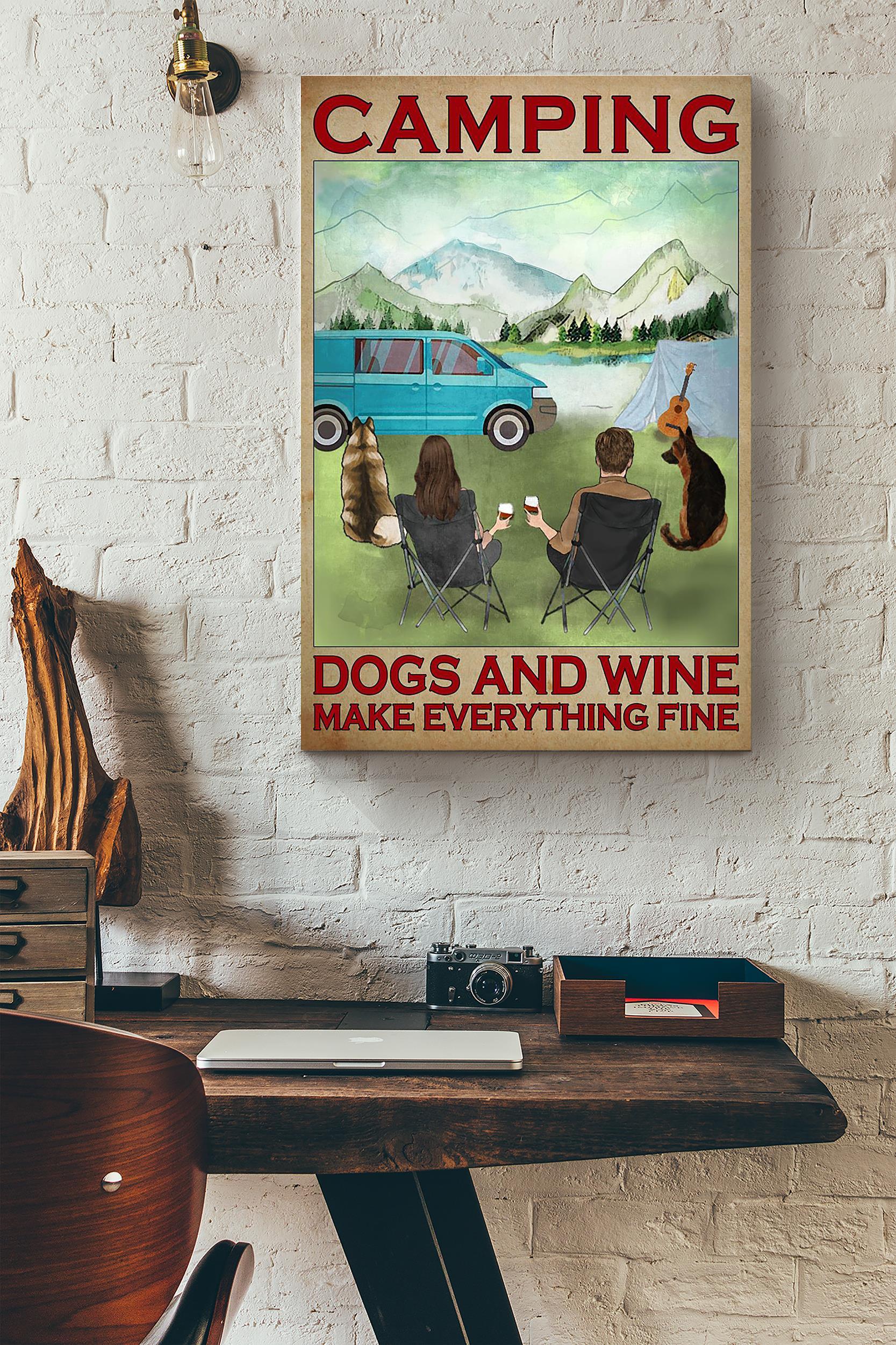 Camping Dogs And Wine Make Everything Fine Couple Go Camping Poster Wrapped Canvas