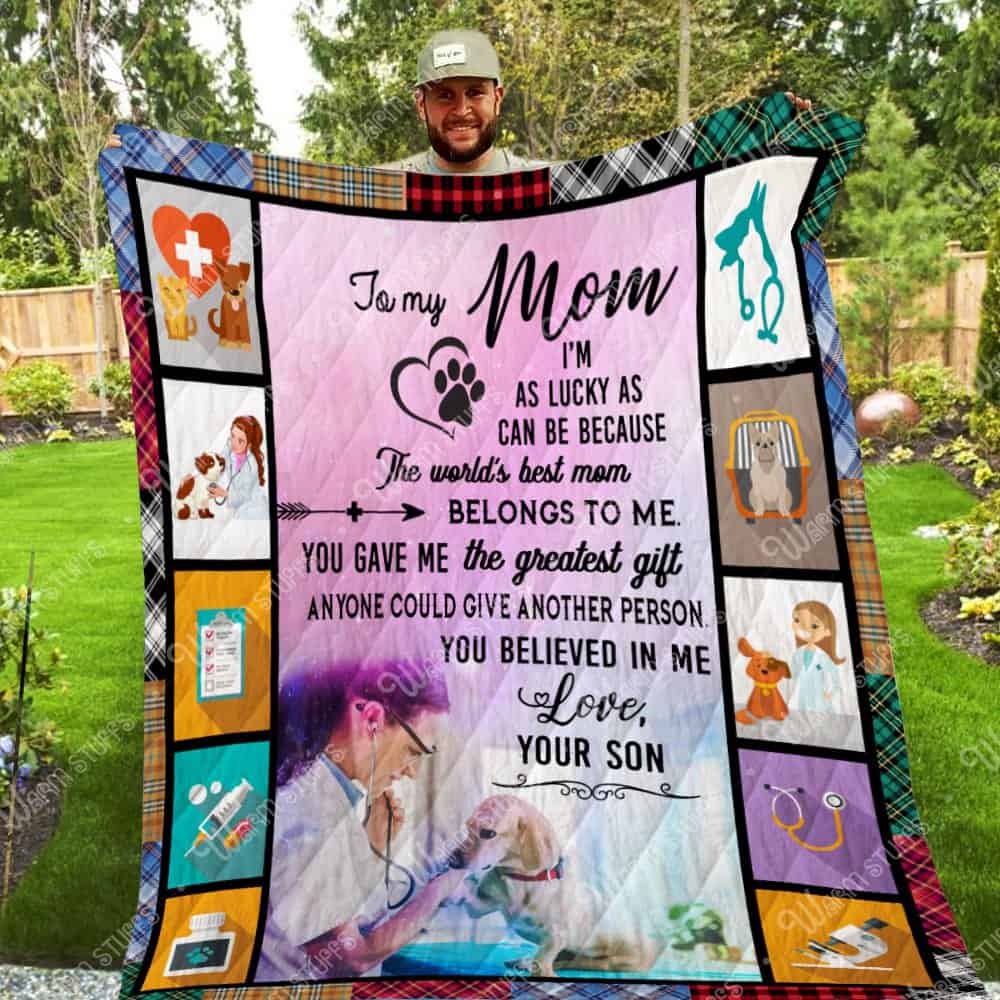 Son My Mom Saving Animals Love Animals Quilt Blanket