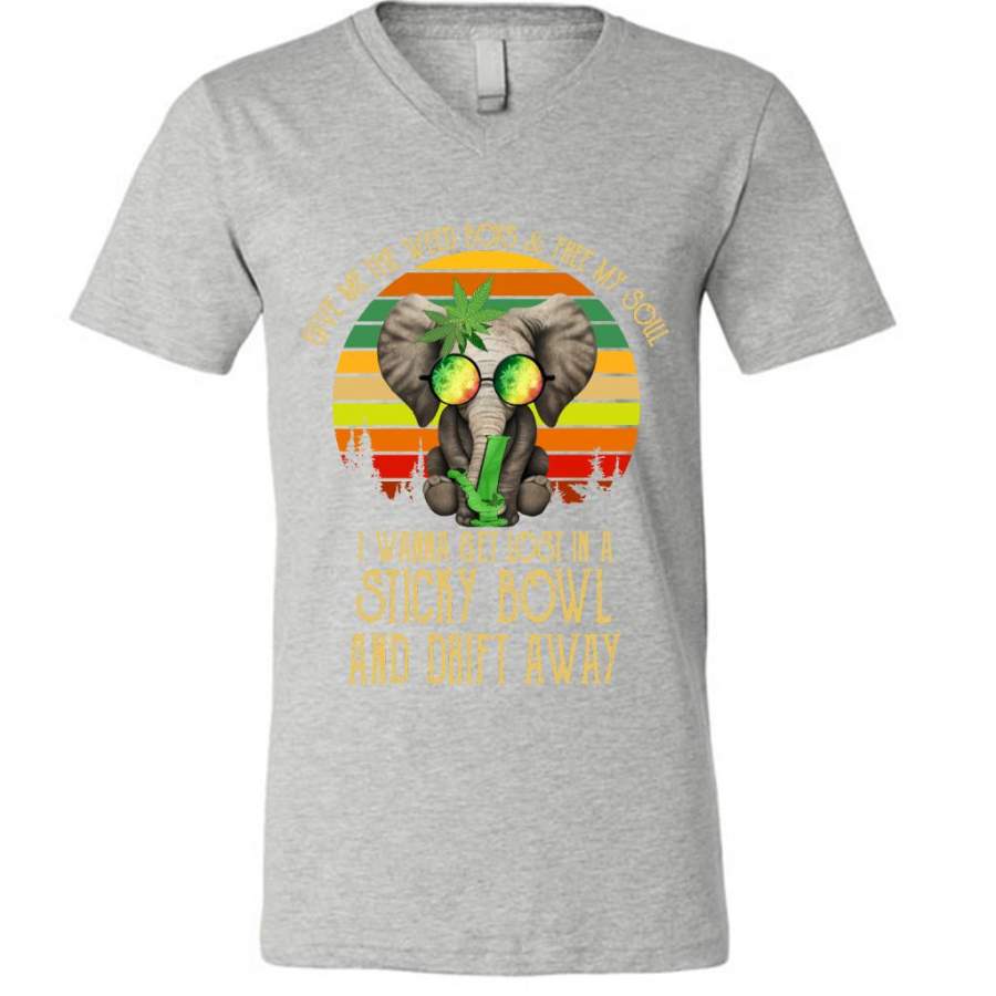 Give Me The Weed Boys And Free My Soul I Wanna Get Lost In A Sticky Bowl And Drift Away Elephant Classic Vintage – Canvas Unisex V-Neck Shirt