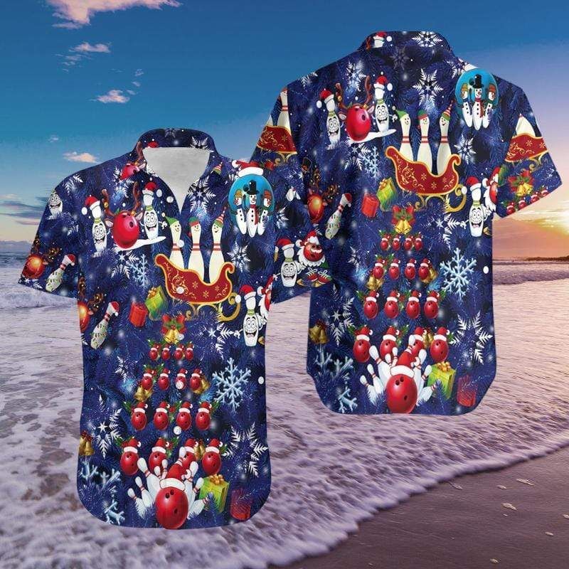 Cover Your Body With Amazing Bowling Merry Christmas Blue Hawaii Aloha Shirts Ha18374