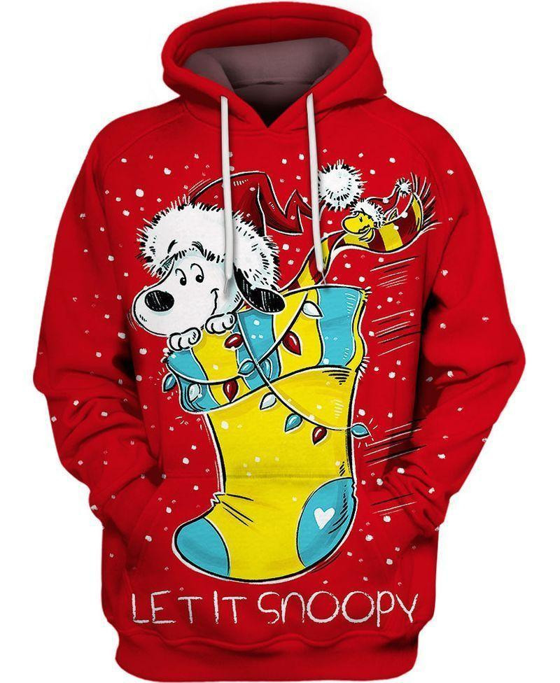 Snoopy Christmas Hoodie Snoopy Christmas Stocking Let It Snoopy Red 3D Hoodie Zip Hoodie
