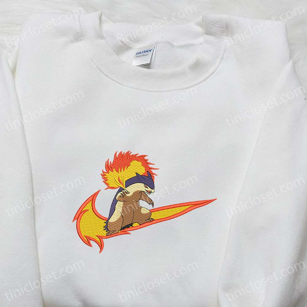 Typhlosion x Swoosh Anime Embroidered Hoodie, Pokemon Embroidered Hoodie, Best Gift Ideas for Family – Small Gifts Great Love
