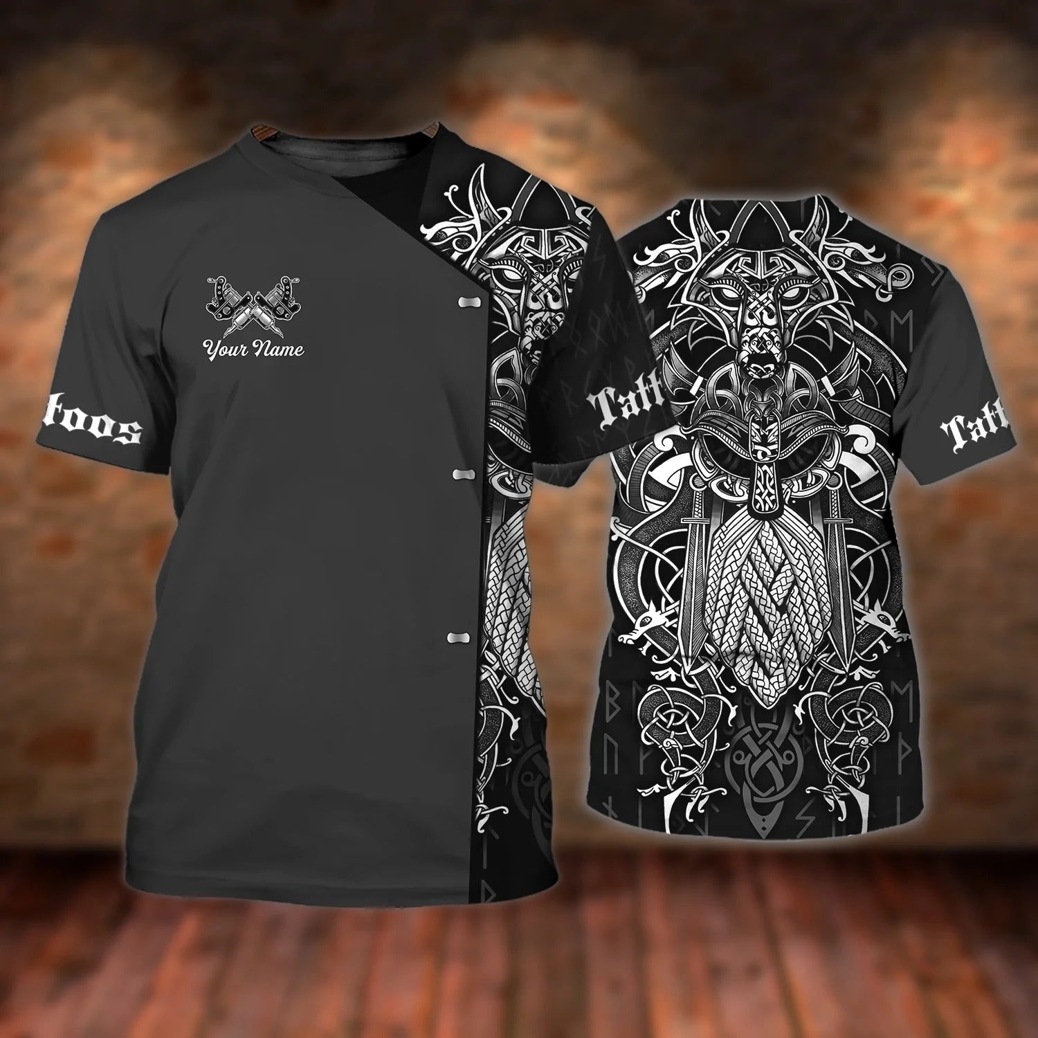 Custom Tattoo Viking Shirt Men, Tattoo Artist Gift For Him, 3D Shirt For Tattoo Shop