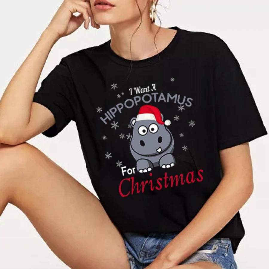 I Want A Hippopotamus For Christmas T Shirt Men T Shirt Women T Shirt Women Tee, Xmas Hippo, Snowman Shirt, I Want A Hippo