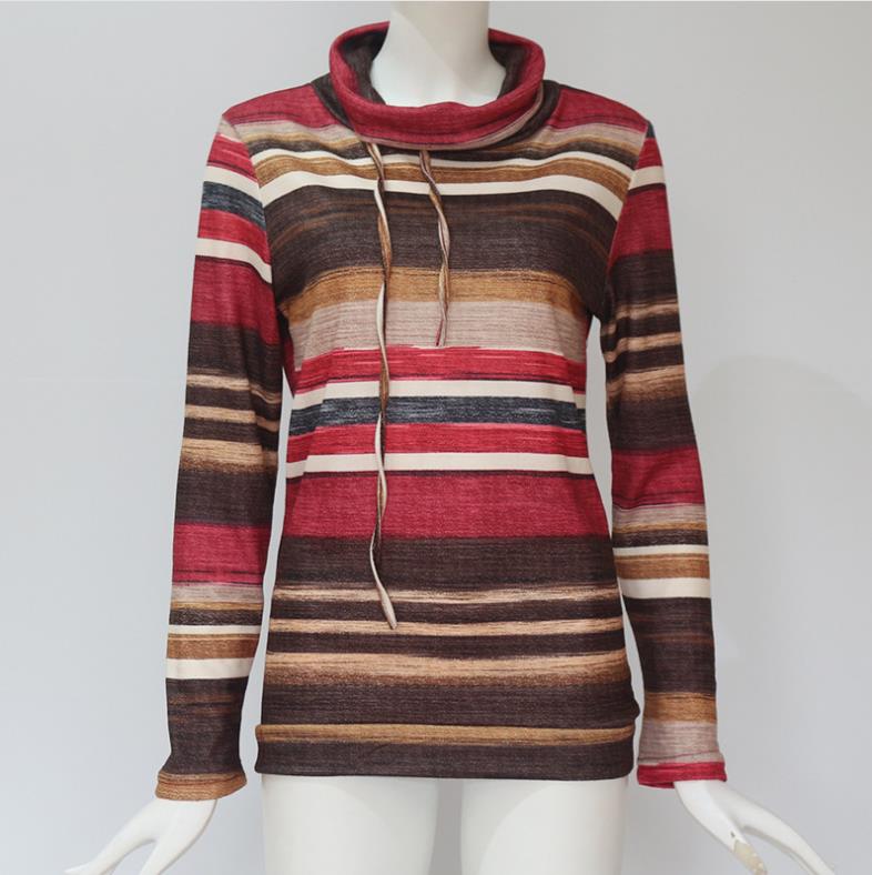 Turtleneck Sweater Women Autumn Winter Long Sleeve Sweater 2019 Striped Multicolor Casual Pullover Lace Up Knitted Sweater Tunic alx