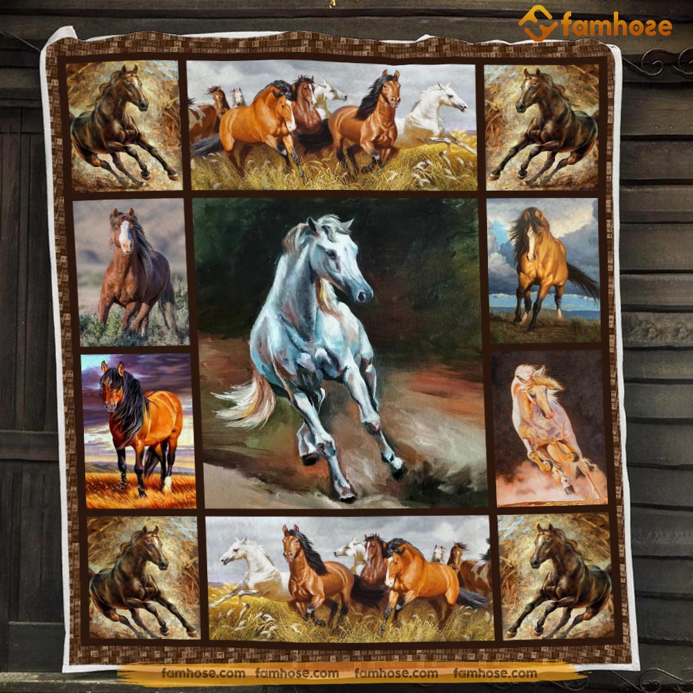 Horse Blanket, Many Horses Together Painting Horse, Horse Fleece Blanket – Sherpa Blanket Gift For Horse Lover