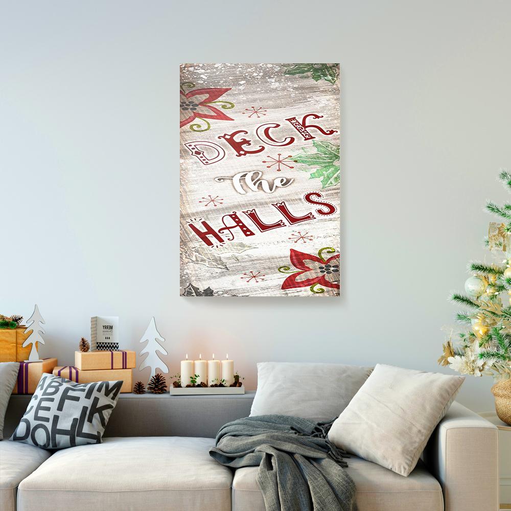 Canvas Painting Deck The Halls Wood Frame Christmas Vertical Canvas Wall Art Home Decoration